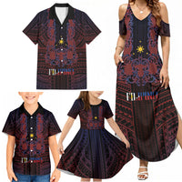 Filipino Barong Tagalog Inspired Personalised Family Matching Summer Maxi Dress and Hawaiian Shirt Mabuhay Philippines Festival Polynesian Pattern