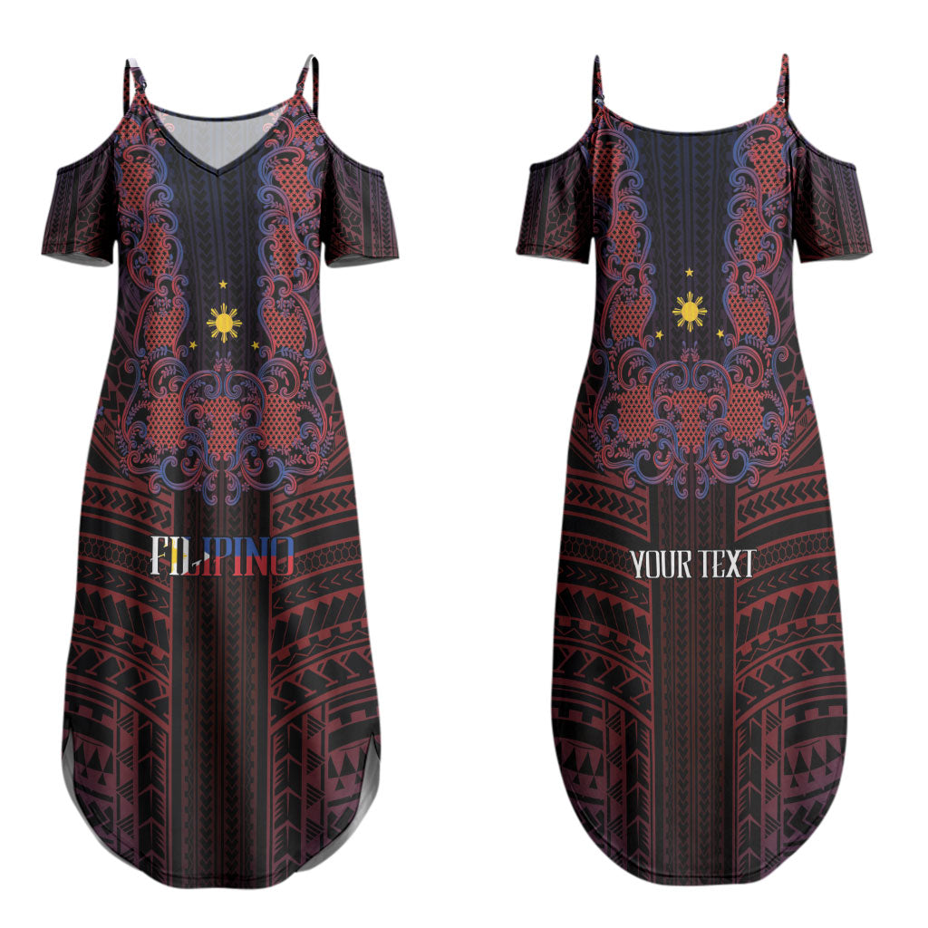 Filipino Barong Tagalog Inspired Personalised Family Matching Summer Maxi Dress and Hawaiian Shirt Mabuhay Philippines Festival Polynesian Pattern
