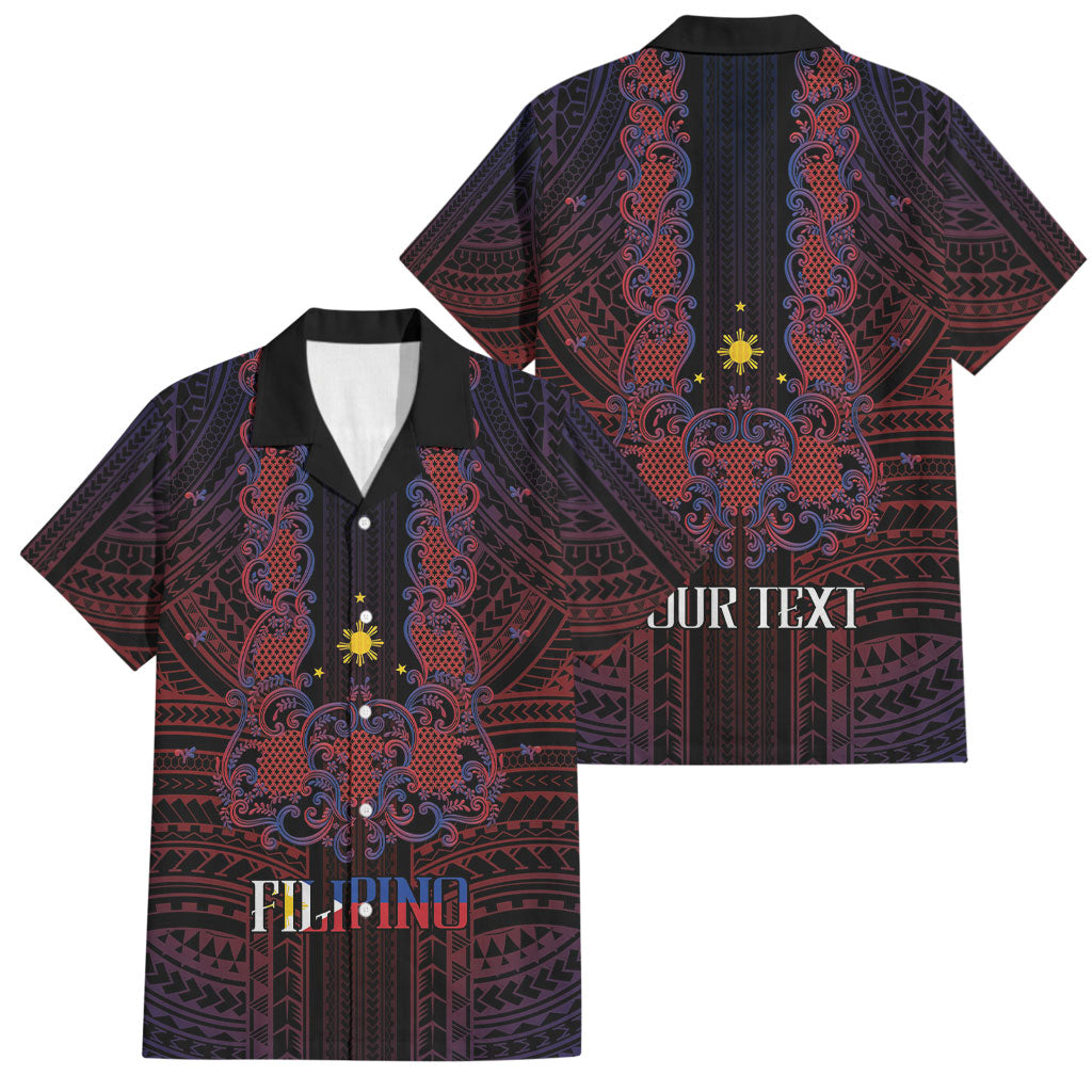 Filipino Barong Tagalog Inspired Personalised Family Matching Summer Maxi Dress and Hawaiian Shirt Mabuhay Philippines Festival Polynesian Pattern