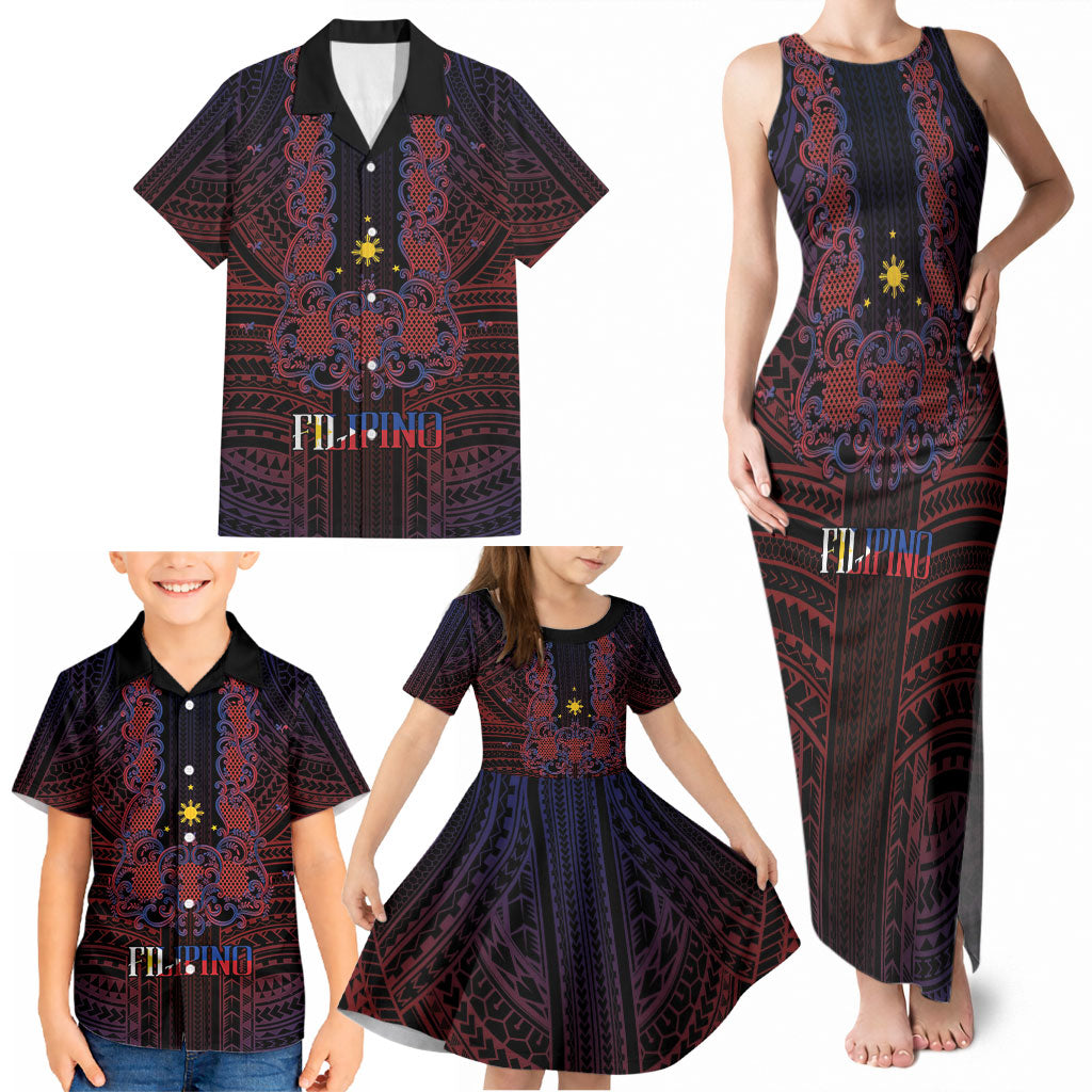 Filipino Barong Tagalog Inspired Personalised Family Matching Tank Maxi Dress and Hawaiian Shirt Mabuhay Philippines Festival Polynesian Pattern LT14 - Polynesian Pride