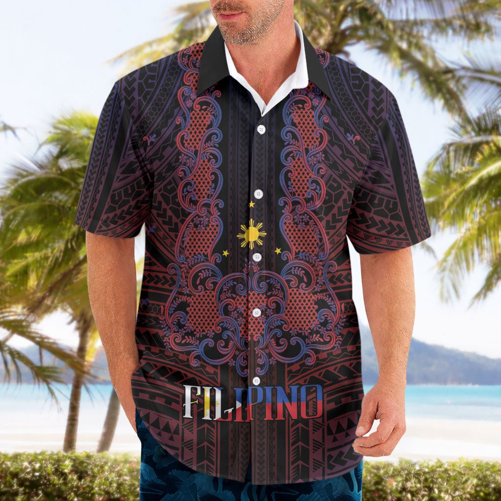 Filipino Barong Tagalog Inspired Personalised Hawaiian Shirt Mabuhay Philippines Festival Polynesian Pattern