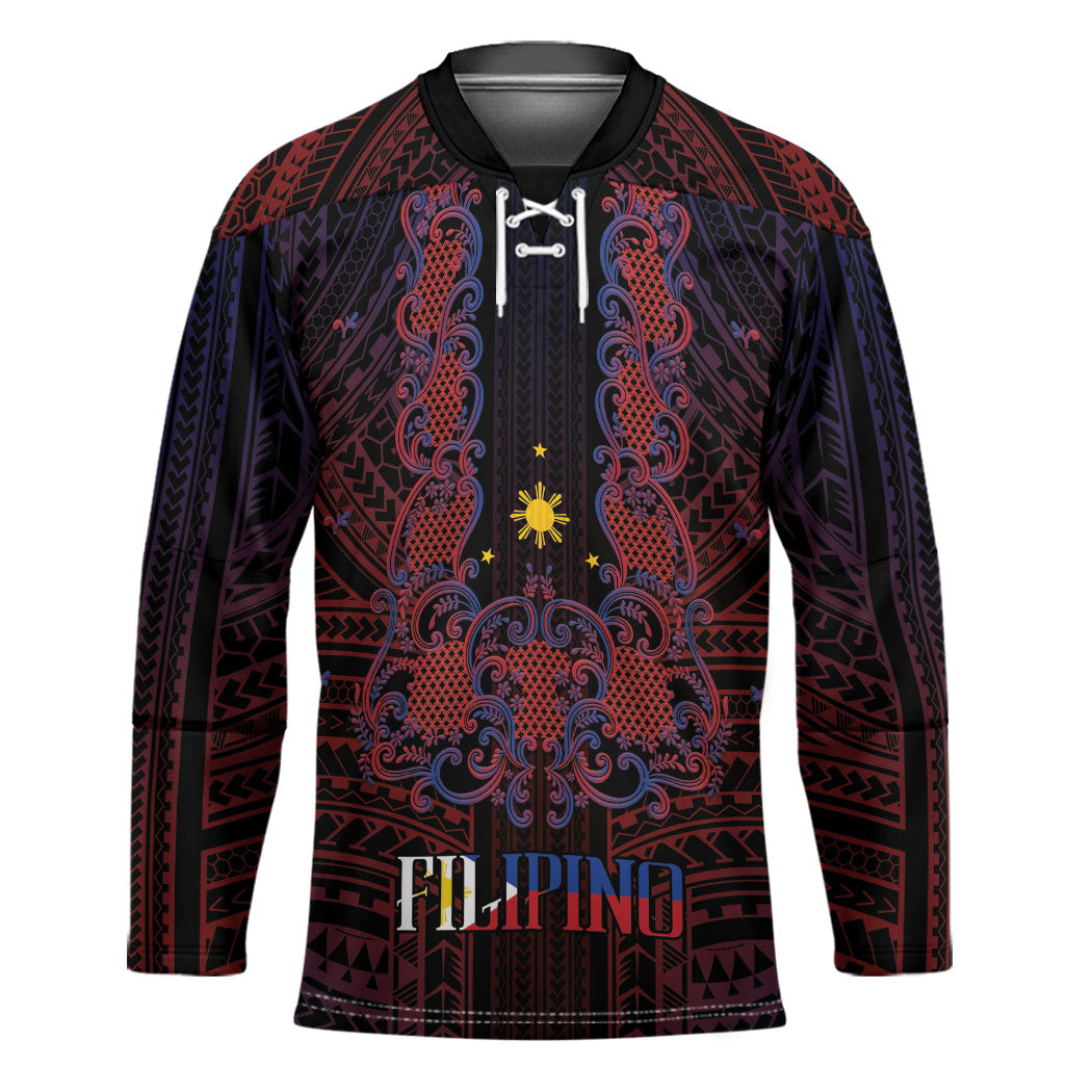 Filipino Barong Tagalog Inspired Personalised Hockey Jersey Mabuhay Philippines Festival Polynesian Pattern