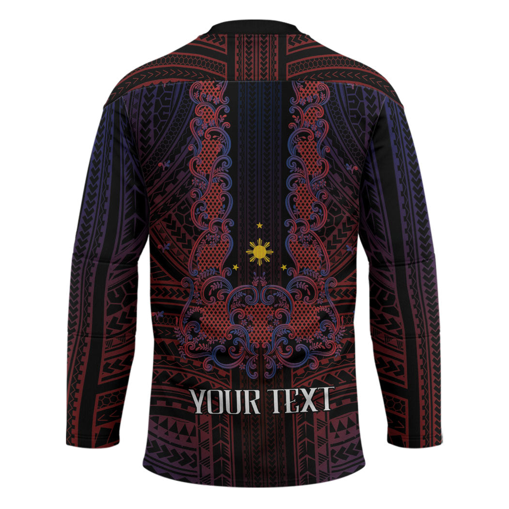 Filipino Barong Tagalog Inspired Personalised Hockey Jersey Mabuhay Philippines Festival Polynesian Pattern