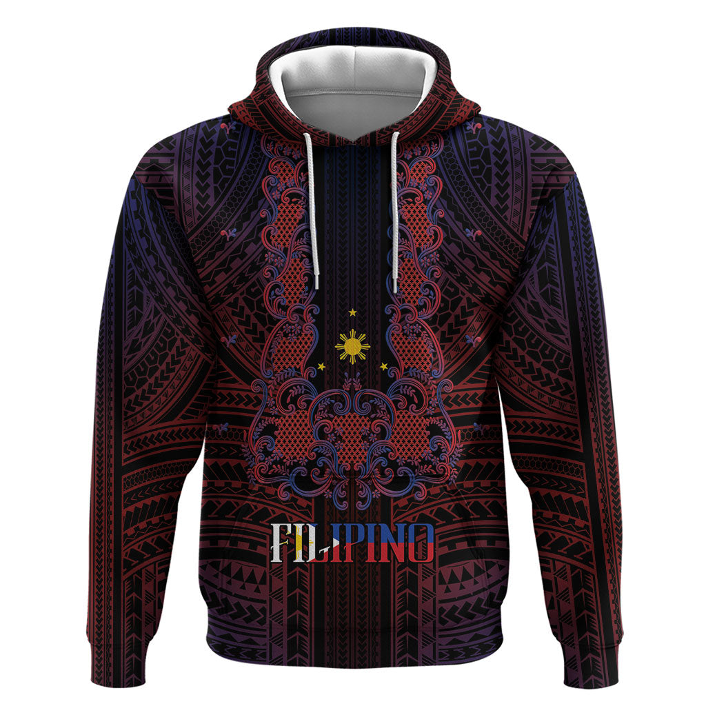 Filipino Barong Tagalog Inspired Personalised Hoodie Mabuhay Philippines Festival Polynesian Pattern