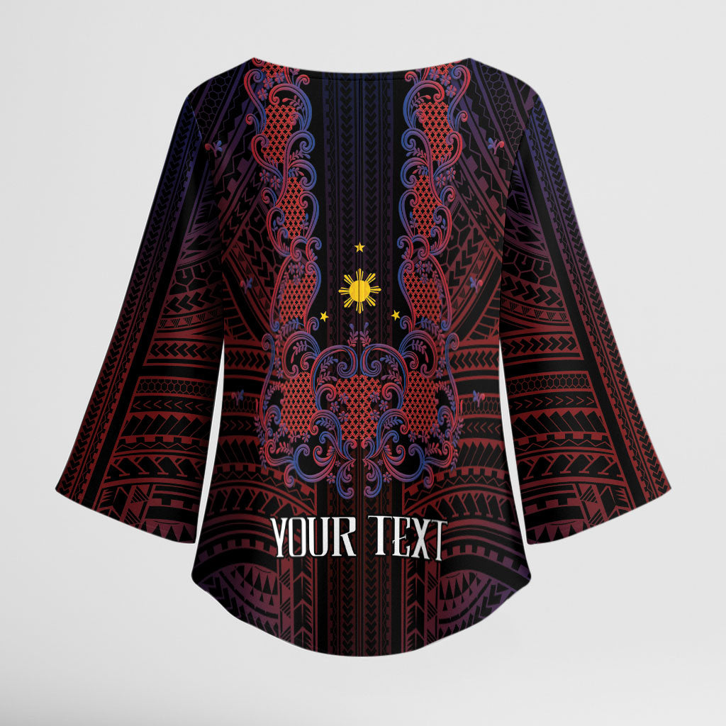 Filipino Barong Tagalog Inspired Personalised Kimono Sleeve Blouse Mabuhay Philippines Festival Polynesian Pattern