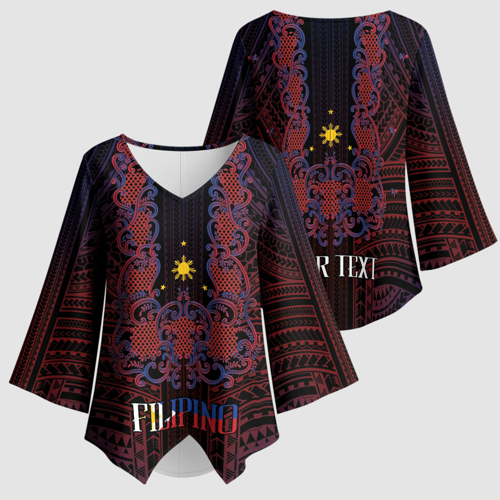 Filipino Barong Tagalog Inspired Personalised Kimono Sleeve Blouse Mabuhay Philippines Festival Polynesian Pattern