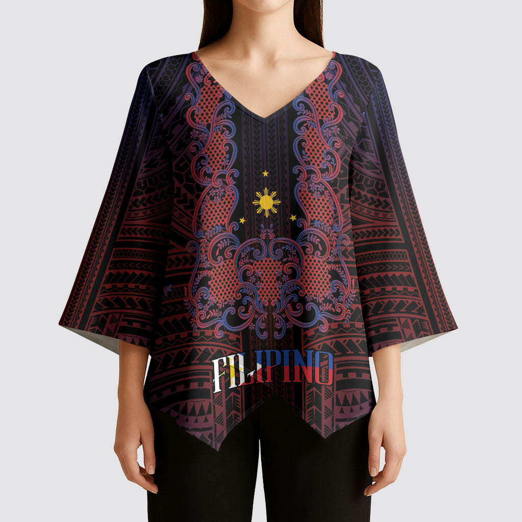 Filipino Barong Tagalog Inspired Personalised Kimono Sleeve Blouse Mabuhay Philippines Festival Polynesian Pattern