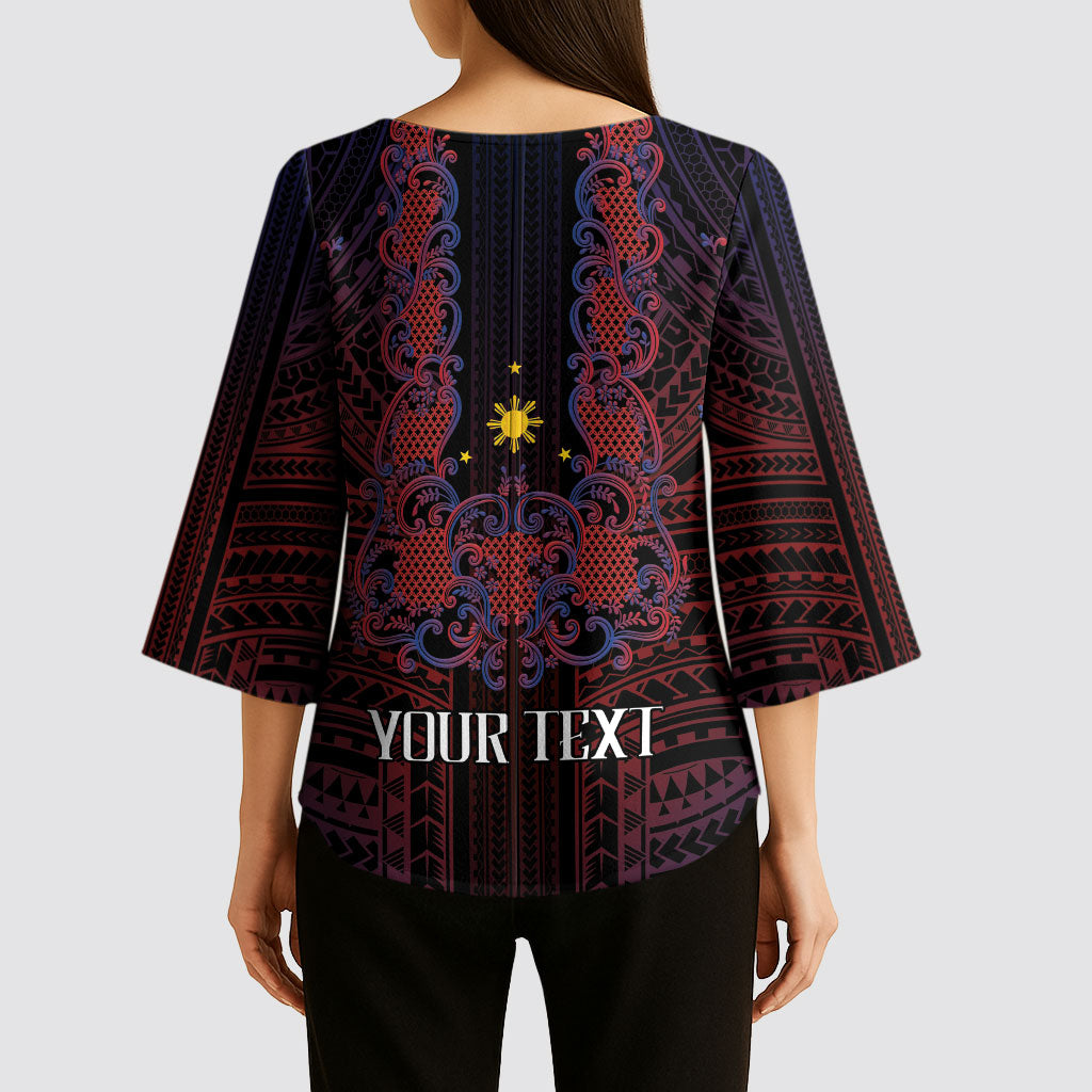 Filipino Barong Tagalog Inspired Personalised Kimono Sleeve Blouse Mabuhay Philippines Festival Polynesian Pattern