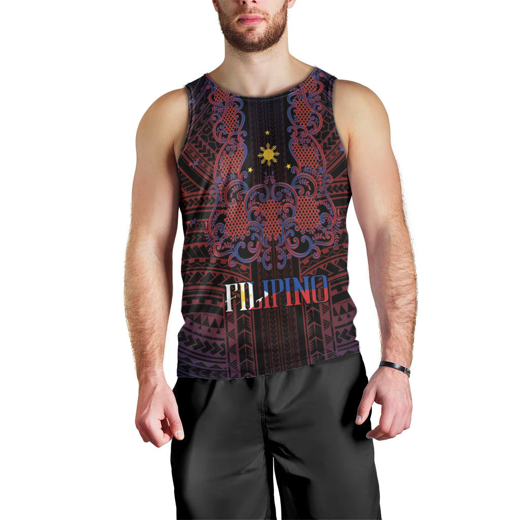 Filipino Barong Tagalog Inspired Personalised Men Tank Top Mabuhay Philippines Festival Polynesian Pattern