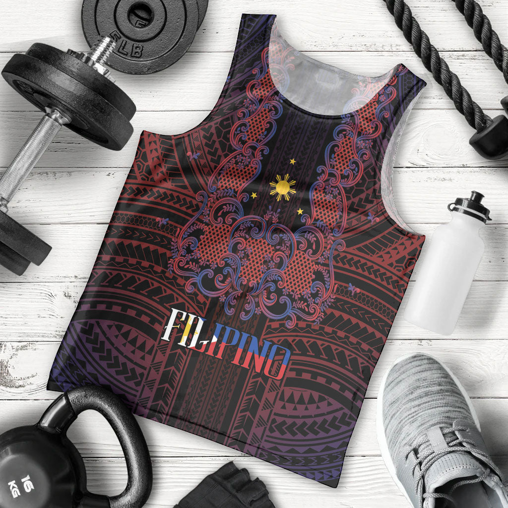 Filipino Barong Tagalog Inspired Personalised Men Tank Top Mabuhay Philippines Festival Polynesian Pattern