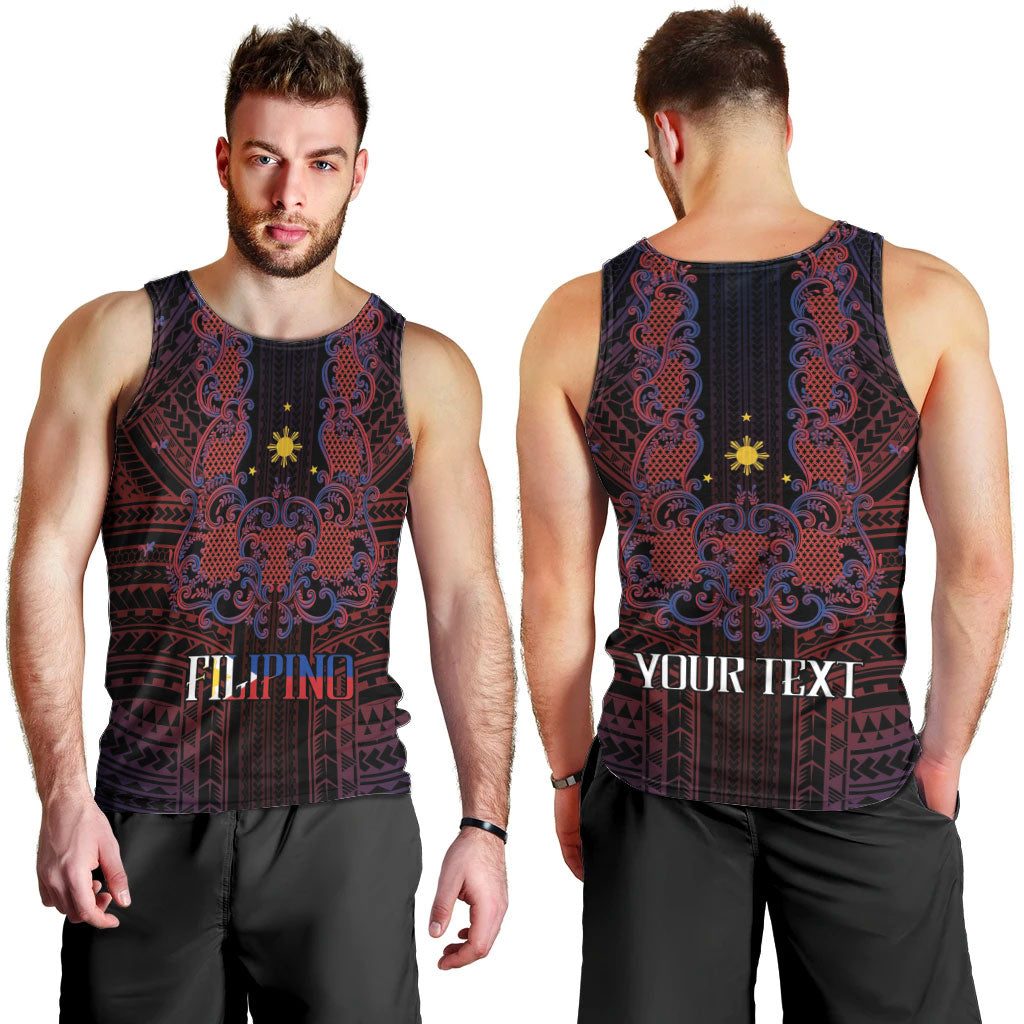 Filipino Barong Tagalog Inspired Personalised Men Tank Top Mabuhay Philippines Festival Polynesian Pattern
