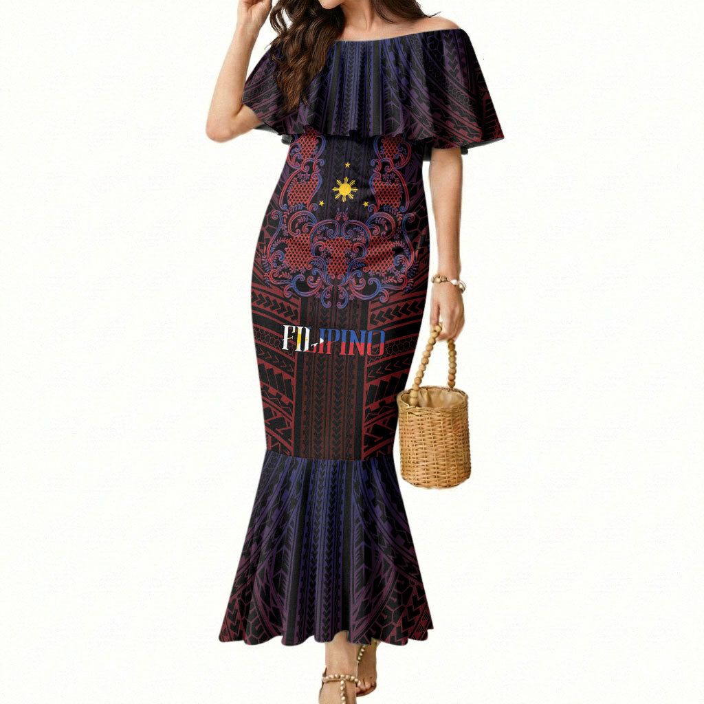 filipino dress women Barong Tagalog Inspired Personalised Mermaid Mabuhay Philippines Festival Polynesian Pattern allowing you to express Thousand Island vs. Russian Robes à pois Color:Emerlad
