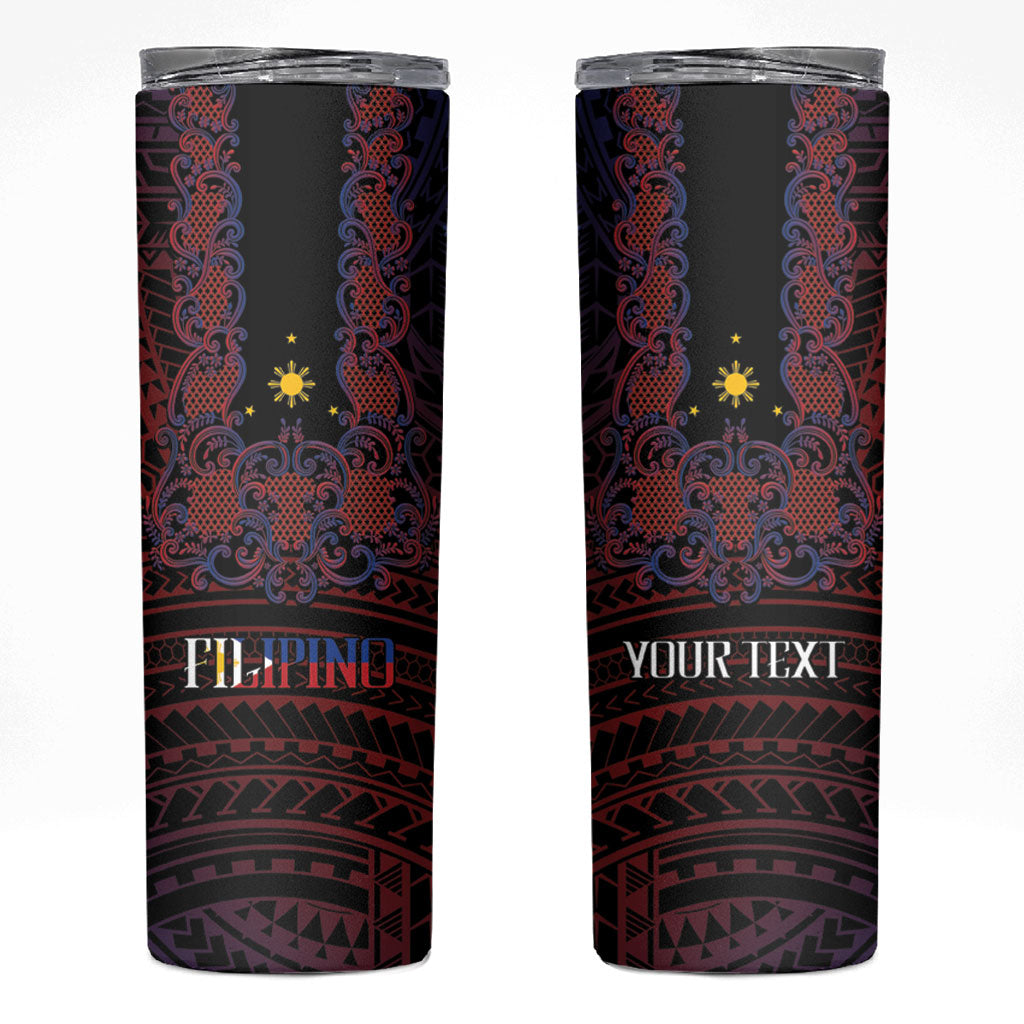 Filipino Barong Tagalog Inspired Personalised Skinny Tumbler Mabuhay Philippines Festival Polynesian Pattern
