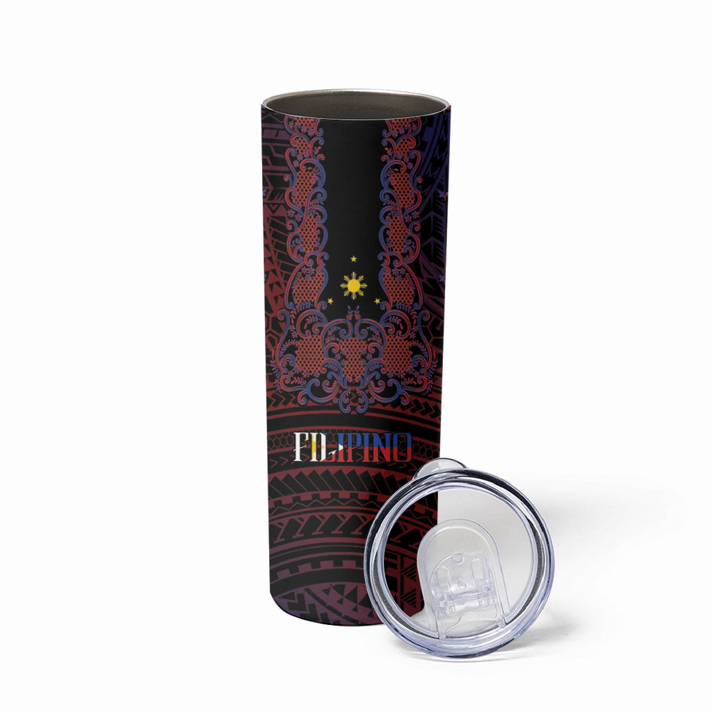 Filipino Barong Tagalog Inspired Personalised Skinny Tumbler Mabuhay Philippines Festival Polynesian Pattern