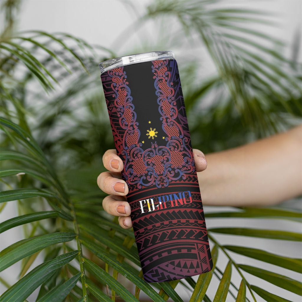 Filipino Barong Tagalog Inspired Personalised Skinny Tumbler Mabuhay Philippines Festival Polynesian Pattern