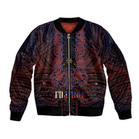 Filipino Barong Tagalog Inspired Personalised Sleeve Zip Bomber Jacket Mabuhay Philippines Festival Polynesian Pattern
