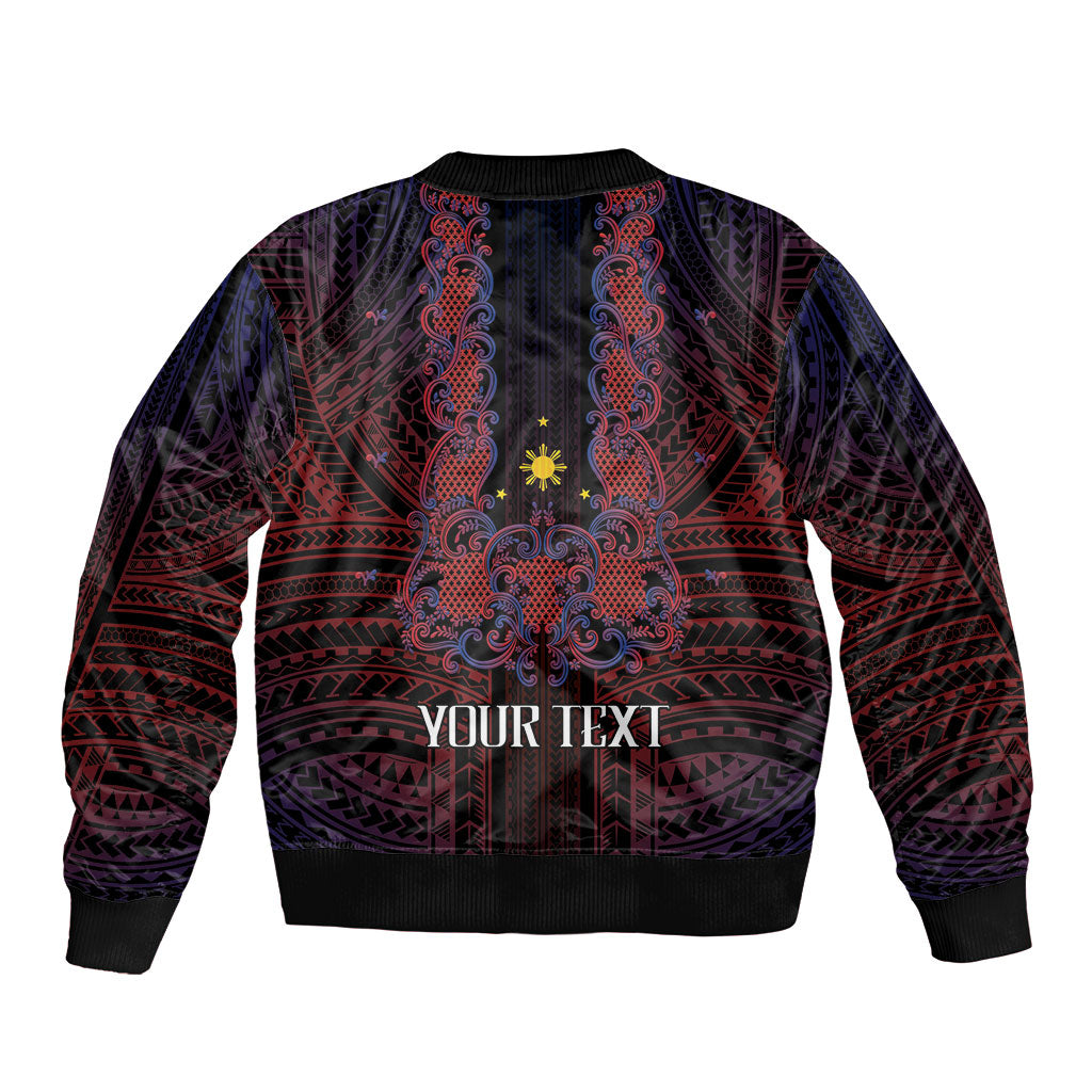 Filipino Barong Tagalog Inspired Personalised Sleeve Zip Bomber Jacket Mabuhay Philippines Festival Polynesian Pattern