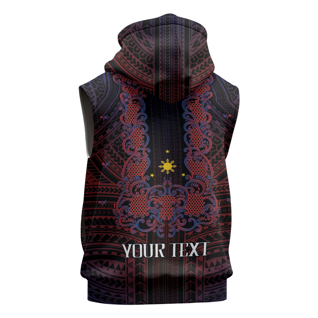 Filipino Barong Tagalog Inspired Personalised Sleeveless Zip Hoodie Mabuhay Philippines Festival Polynesian Pattern