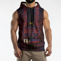 Filipino Barong Tagalog Inspired Personalised Sleeveless Zip Hoodie Mabuhay Philippines Festival Polynesian Pattern