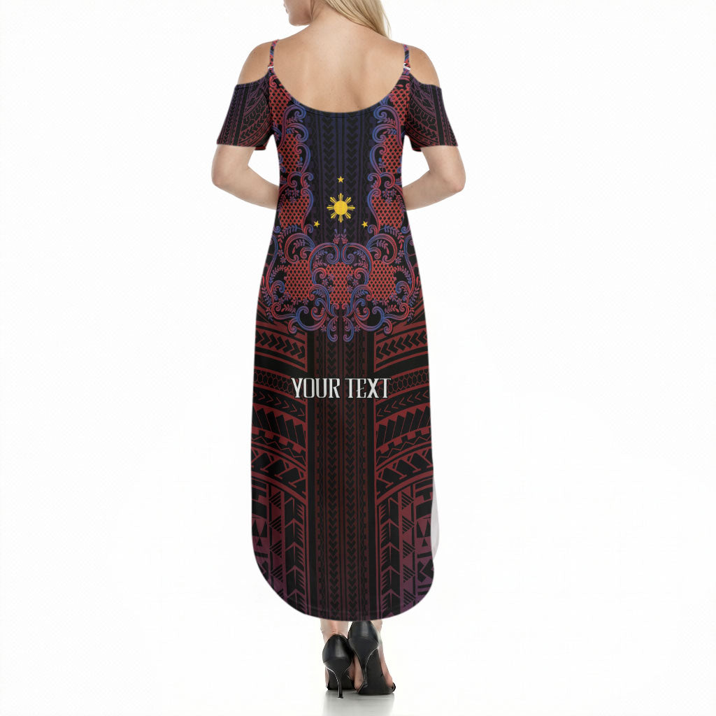 Filipino Barong Tagalog Inspired Personalised Summer Maxi Dress Mabuhay Philippines Festival Polynesian Pattern