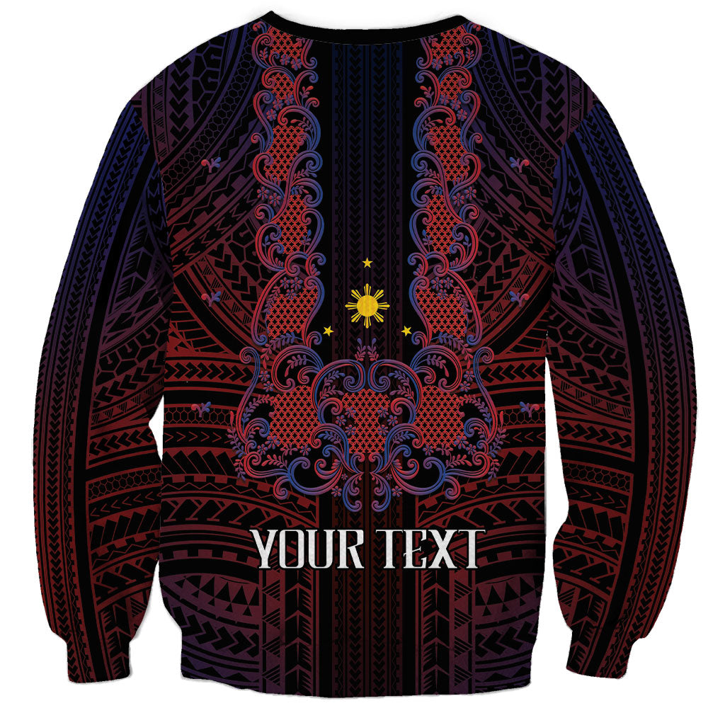 Filipino Barong Tagalog Inspired Personalised Sweatshirt Mabuhay Philippines Festival Polynesian Pattern