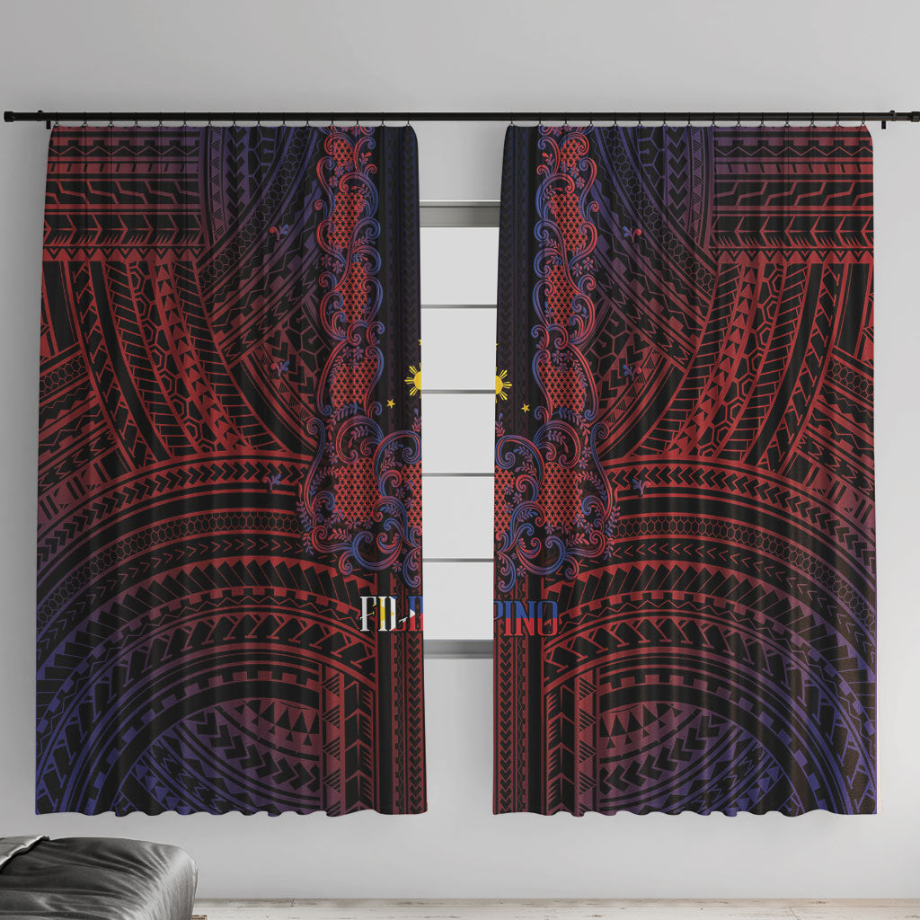 Filipino Barong Tagalog Inspired Window Curtain Mabuhay Philippines Festival Polynesian Pattern