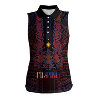 Filipino Barong Tagalog Inspired Personalised Women Sleeveless Polo Shirt Mabuhay Philippines Festival Polynesian Pattern