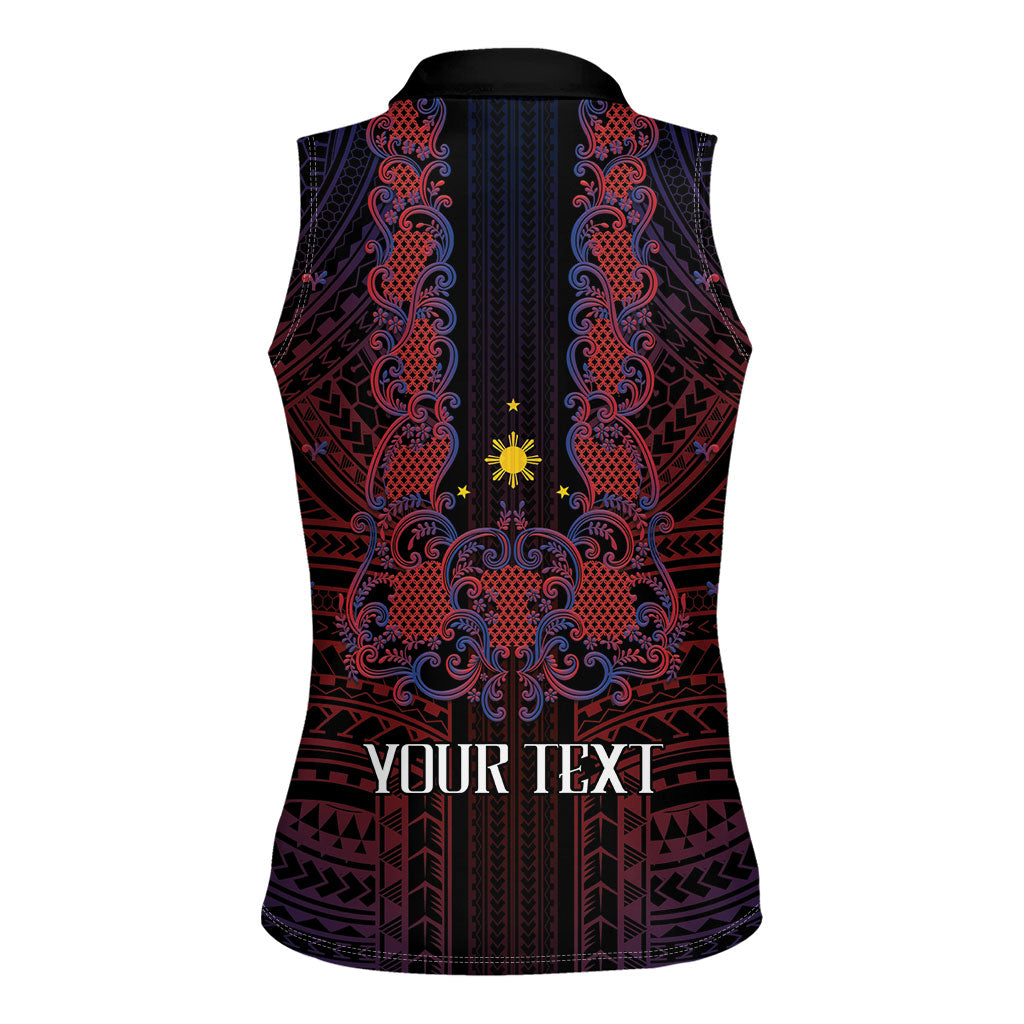 Filipino Barong Tagalog Inspired Personalised Women Sleeveless Polo Shirt Mabuhay Philippines Festival Polynesian Pattern
