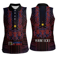 Filipino Barong Tagalog Inspired Personalised Women Sleeveless Polo Shirt Mabuhay Philippines Festival Polynesian Pattern