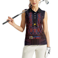 Filipino Barong Tagalog Inspired Personalised Women Sleeveless Polo Shirt Mabuhay Philippines Festival Polynesian Pattern