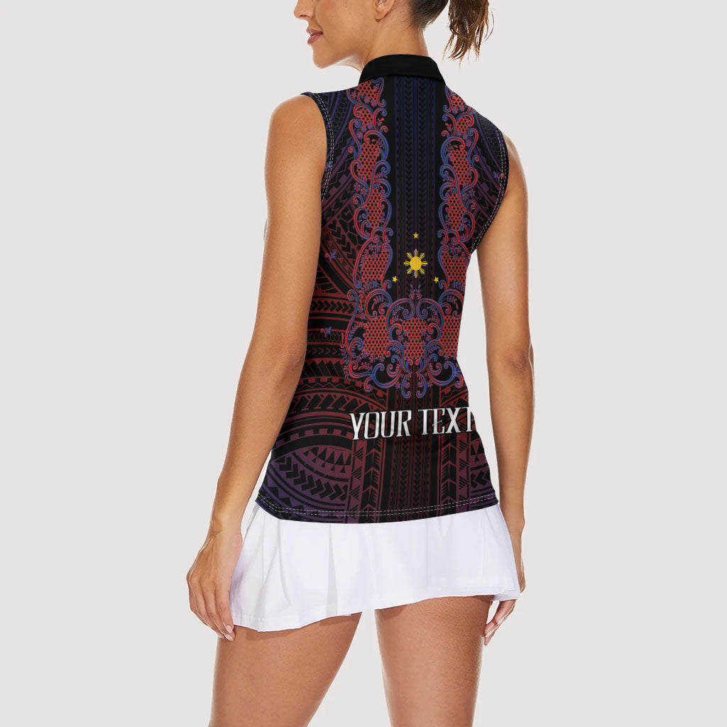 Filipino Barong Tagalog Inspired Personalised Women Sleeveless Polo Shirt Mabuhay Philippines Festival Polynesian Pattern