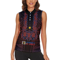 Filipino Barong Tagalog Inspired Personalised Women Sleeveless Polo Shirt Mabuhay Philippines Festival Polynesian Pattern