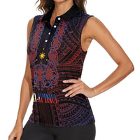 Filipino Barong Tagalog Inspired Personalised Women Sleeveless Polo Shirt Mabuhay Philippines Festival Polynesian Pattern