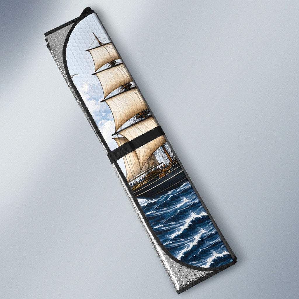 Personalised New Zealand Pakeha Auto Sun Shade Kiwi Silver Fern and Sailing Ship Compass