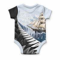 Personalised New Zealand Pakeha Baby Onesie Kiwi Silver Fern and Sailing Ship Compass
