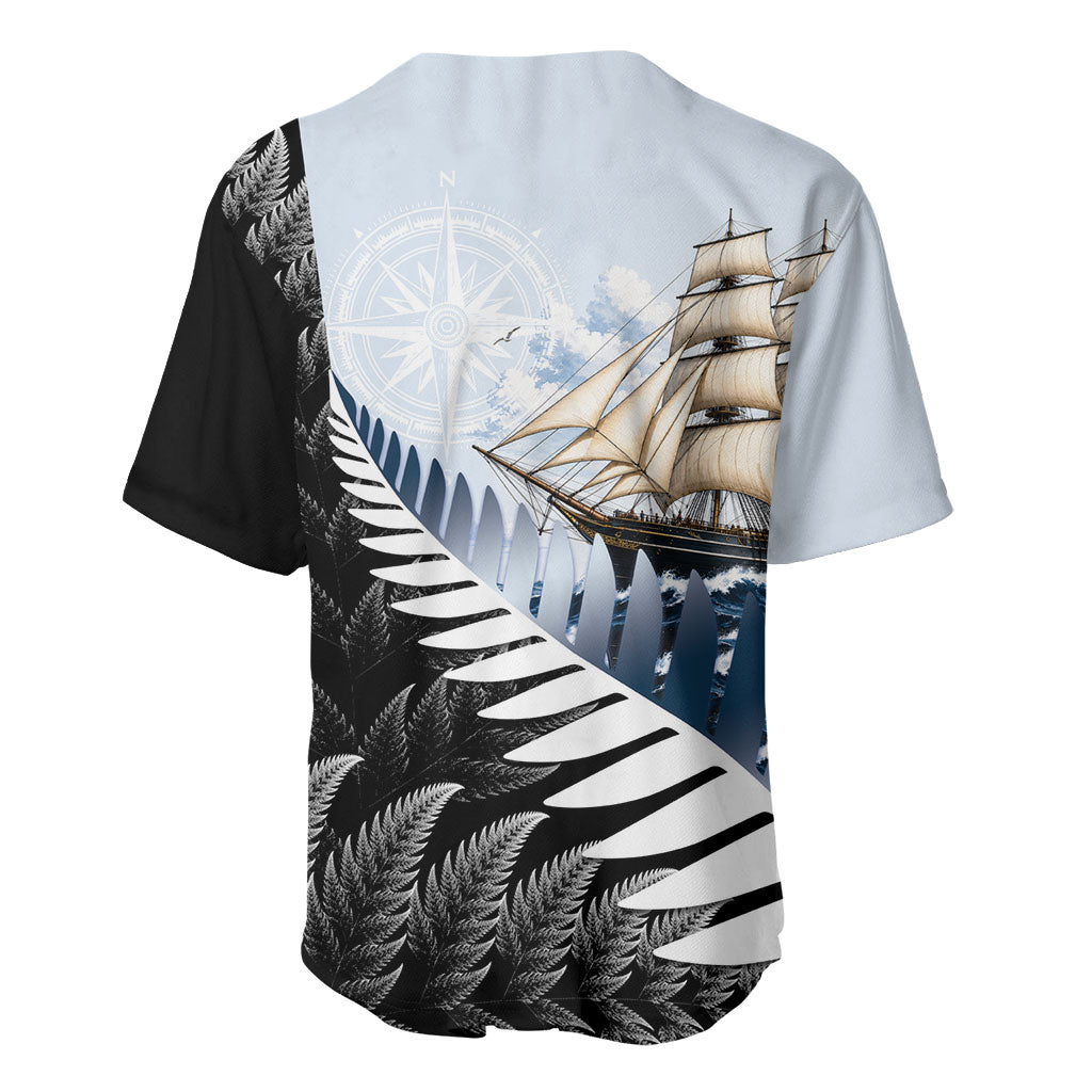 Personalised New Zealand Pakeha Baseball Jersey Kiwi Silver Fern and Sailing Ship Compass