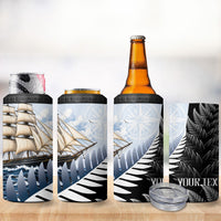 Personalised New Zealand Pakeha 4 in 1 Can Cooler Tumbler Kiwi Silver Fern and Sailing Ship Compass