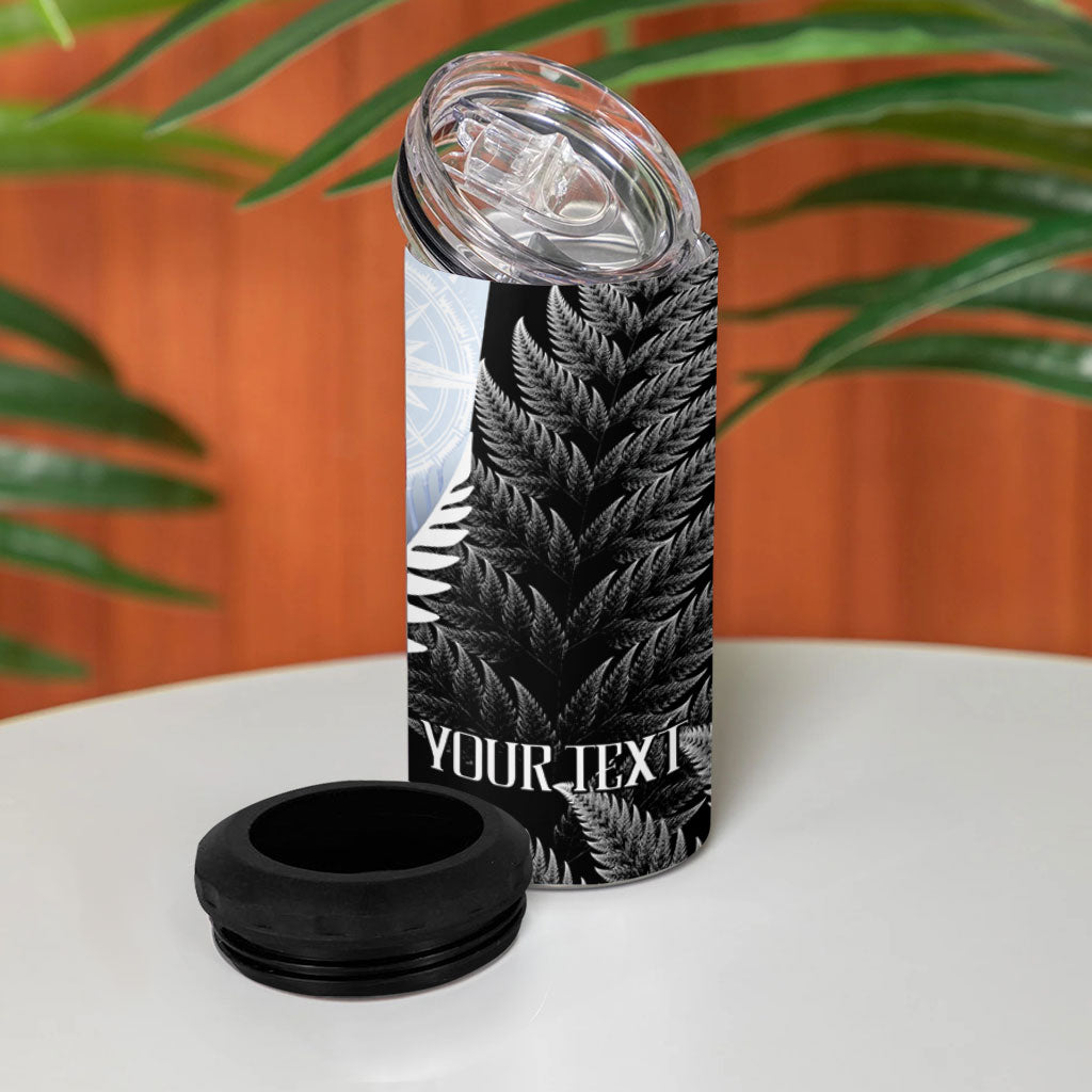 Personalised New Zealand Pakeha 4 in 1 Can Cooler Tumbler Kiwi Silver Fern and Sailing Ship Compass