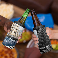 Personalised New Zealand Pakeha 4 in 1 Can Cooler Tumbler Kiwi Silver Fern and Sailing Ship Compass