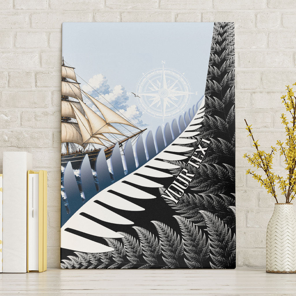 Personalised New Zealand Pakeha Canvas Wall Art Kiwi Silver Fern and Sailing Ship Compass