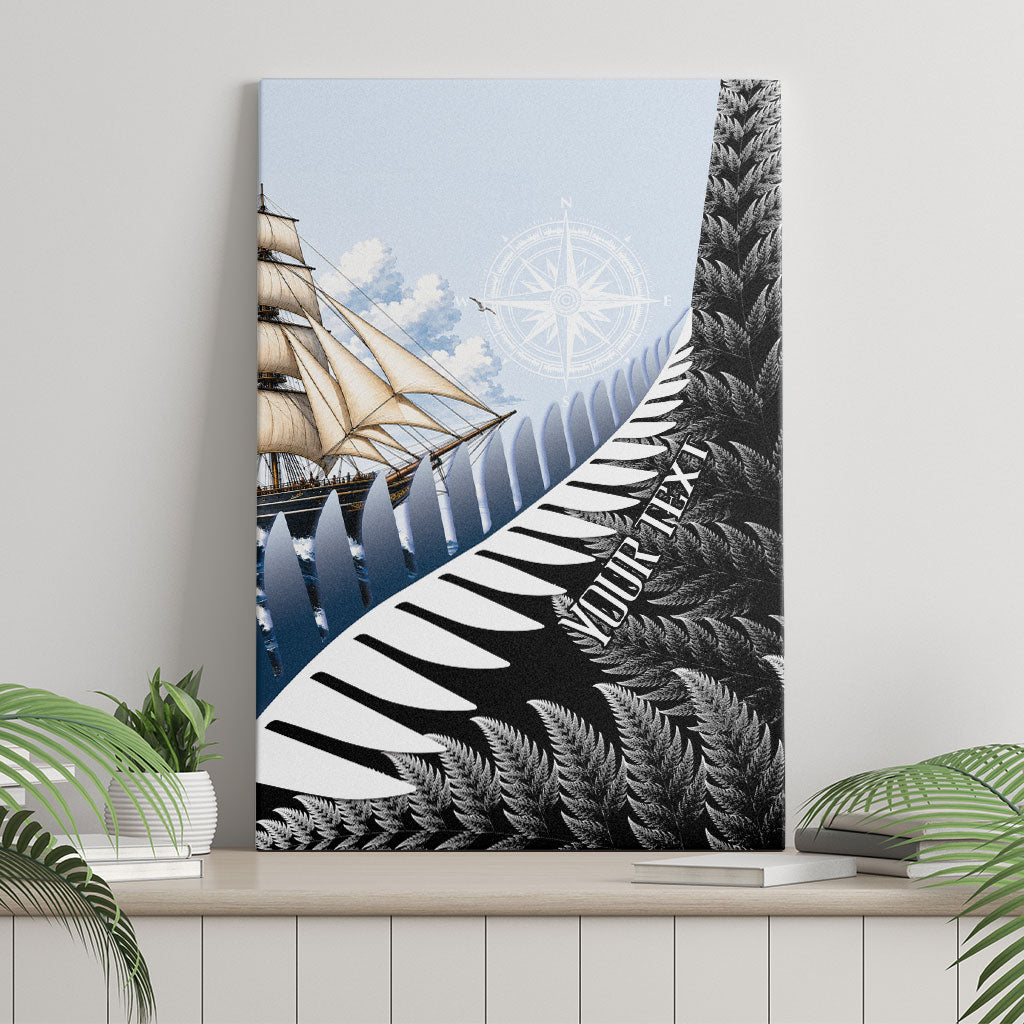 Personalised New Zealand Pakeha Canvas Wall Art Kiwi Silver Fern and Sailing Ship Compass