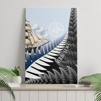 Personalised New Zealand Pakeha Canvas Wall Art Kiwi Silver Fern and Sailing Ship Compass