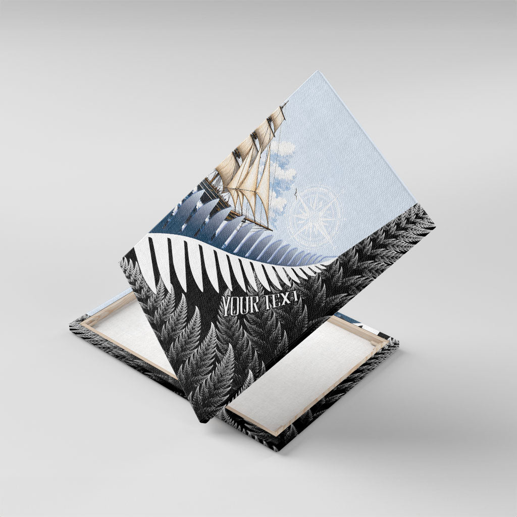 Personalised New Zealand Pakeha Canvas Wall Art Kiwi Silver Fern and Sailing Ship Compass