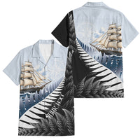 Personalised New Zealand Pakeha Family Matching Long Sleeve Bodycon Dress and Hawaiian Shirt Kiwi Silver Fern and Sailing Ship Compass