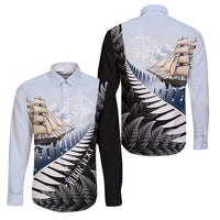 Personalised New Zealand Pakeha Family Matching Long Sleeve Bodycon Dress and Hawaiian Shirt Kiwi Silver Fern and Sailing Ship Compass