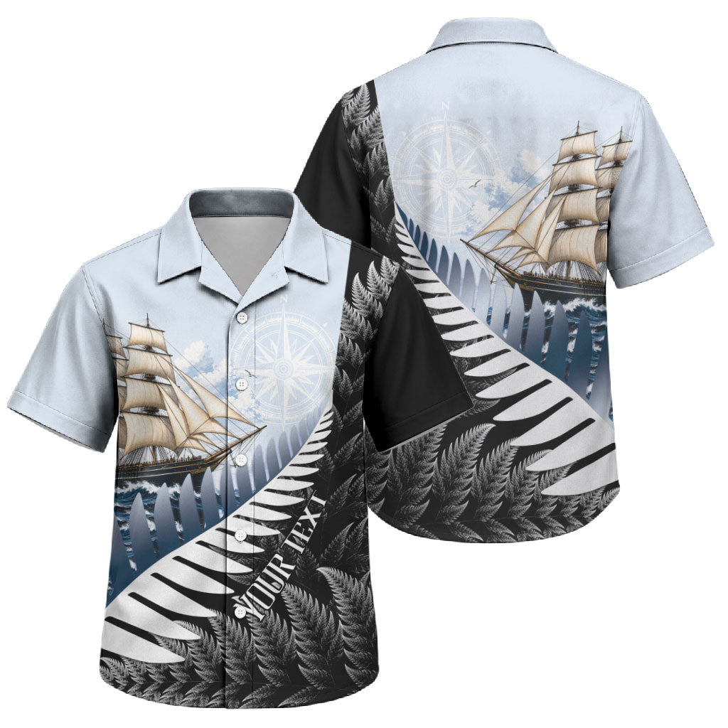 Personalised New Zealand Pakeha Family Matching Long Sleeve Bodycon Dress and Hawaiian Shirt Kiwi Silver Fern and Sailing Ship Compass