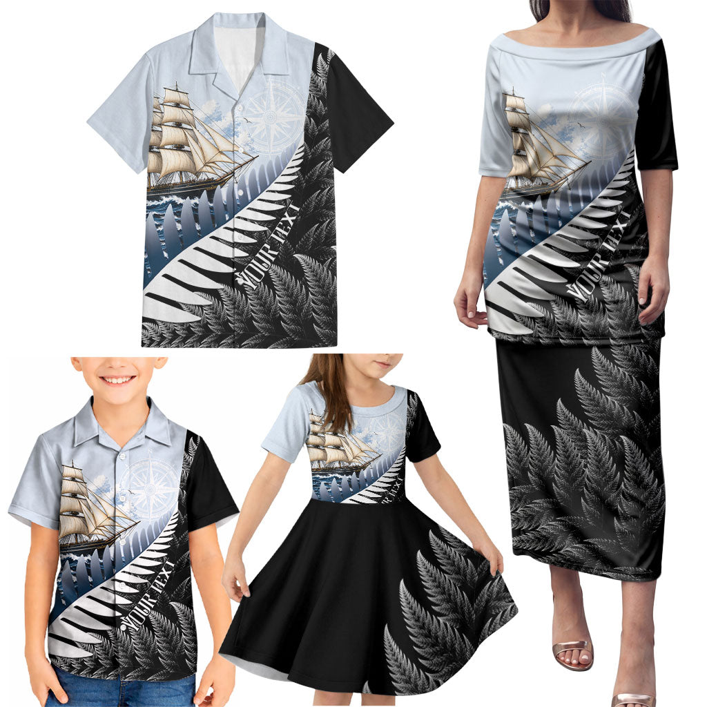 Personalised New Zealand Pakeha Family Matching Puletasi and Hawaiian Shirt Kiwi Silver Fern and Sailing Ship Compass LT14 - Polynesian Pride