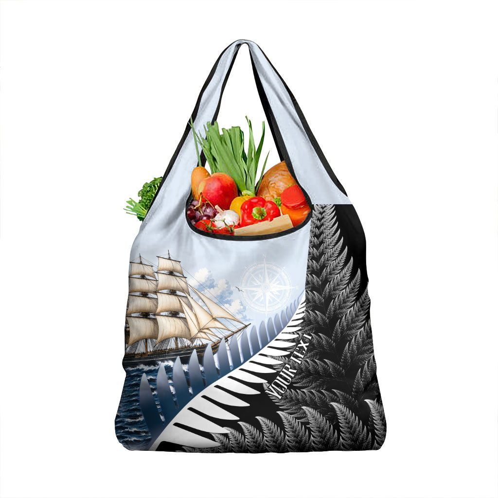 Personalised New Zealand Pakeha Grocery Bag Kiwi Silver Fern and Sailing Ship Compass LT14 1-pack One Size Blue - Polynesian Pride