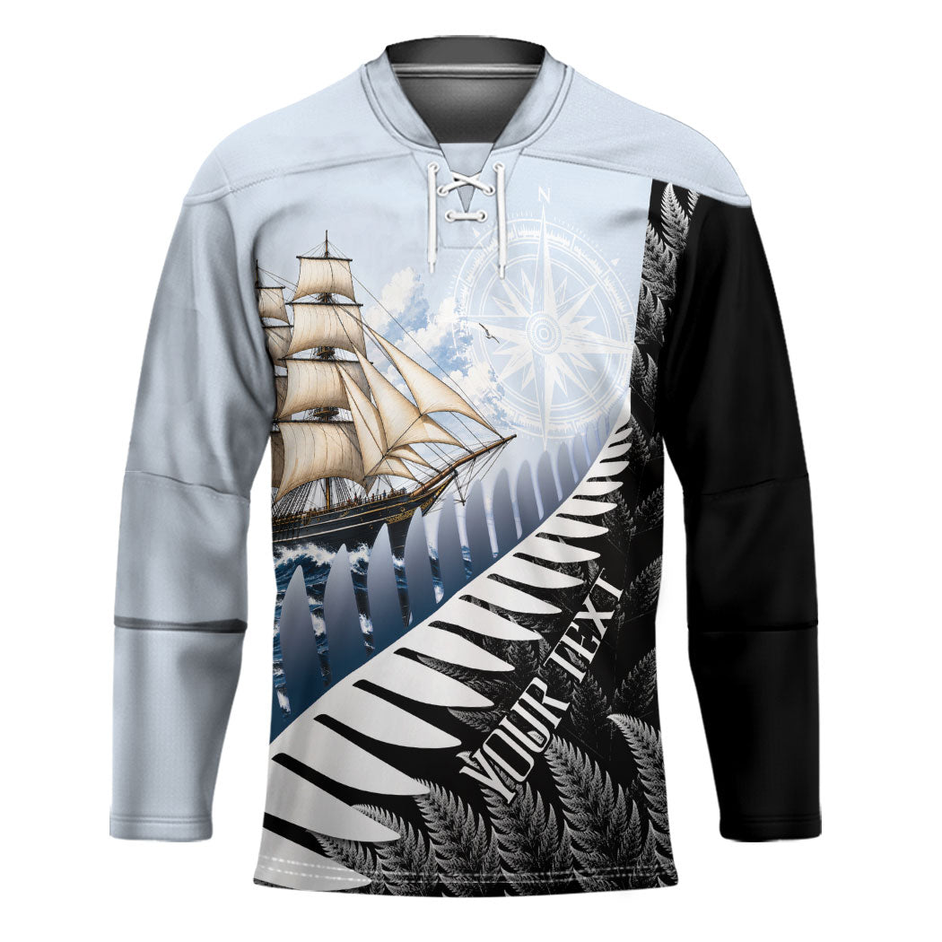 Personalised New Zealand Pakeha Hockey Jersey Kiwi Silver Fern and Sailing Ship Compass