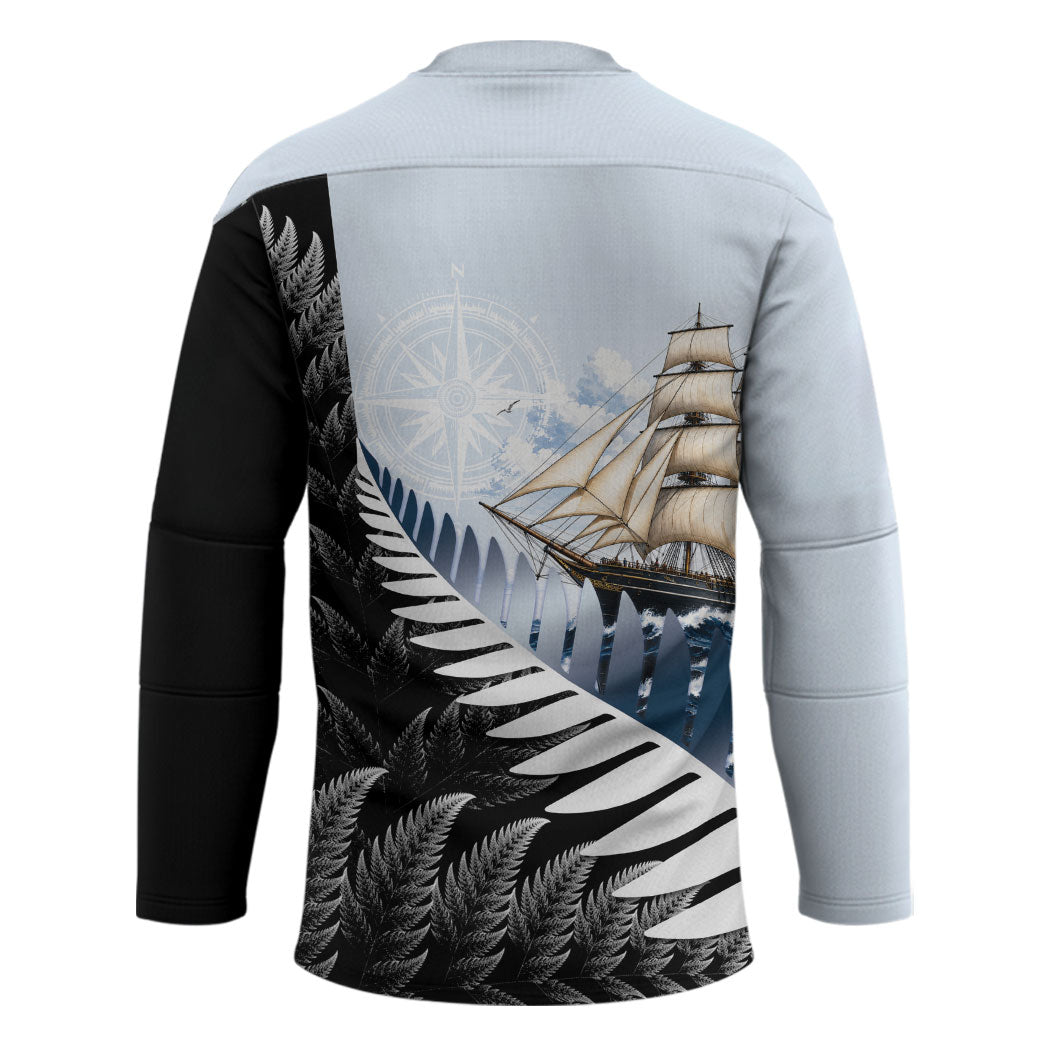 Personalised New Zealand Pakeha Hockey Jersey Kiwi Silver Fern and Sailing Ship Compass